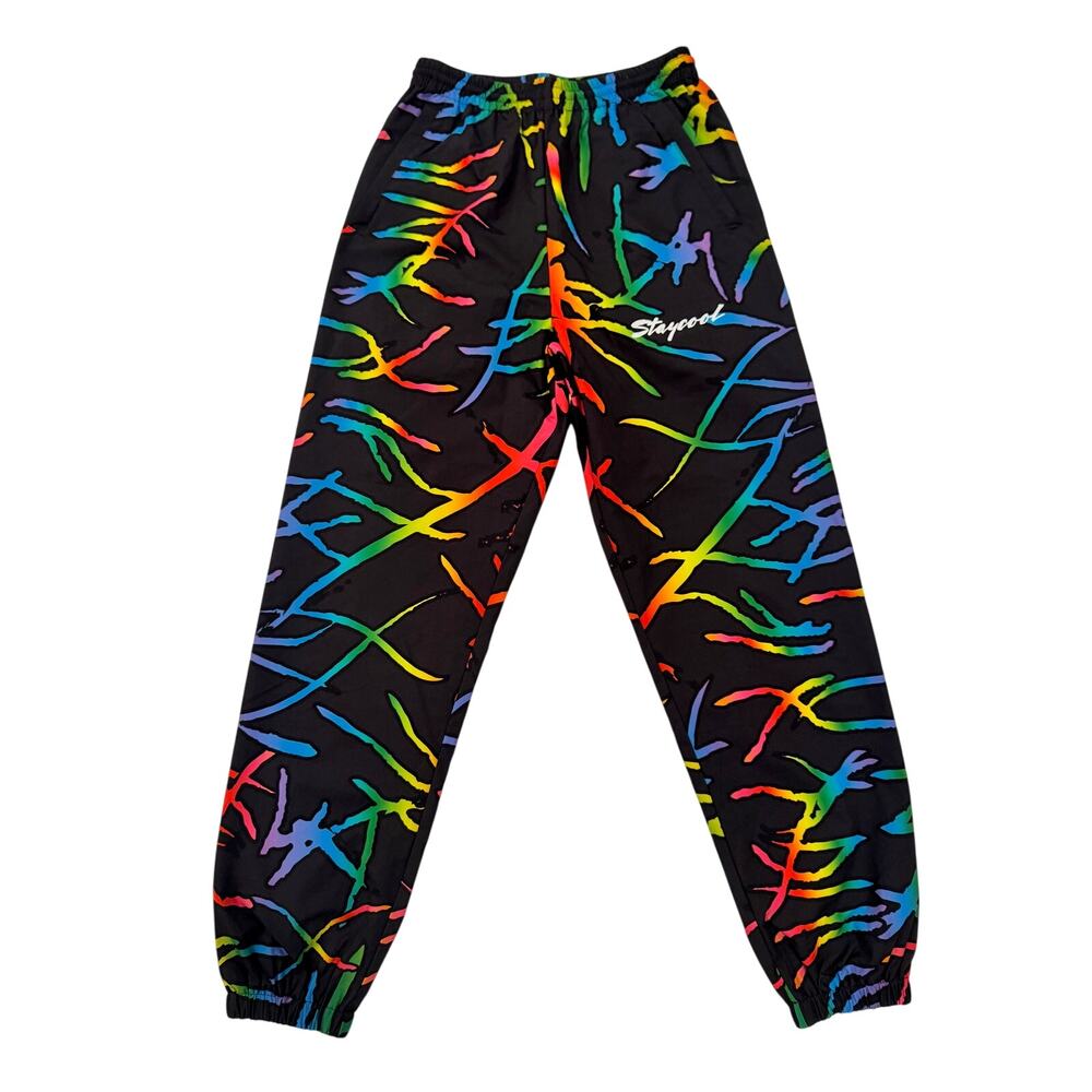 STAYCOOLNYC Electric Beach Rainbow Windbreaker Jogger Pant Black Small Festival - Picture 3 of 16